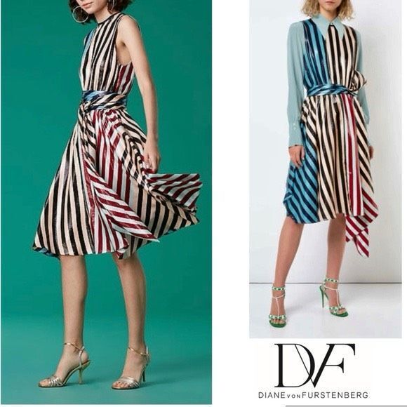 Diane Von Furstenberg Dresses & Skirts - DVF Diane von Furstenberg CARRINGTON STRIPE Metallic Silk Dress $698 Size 0